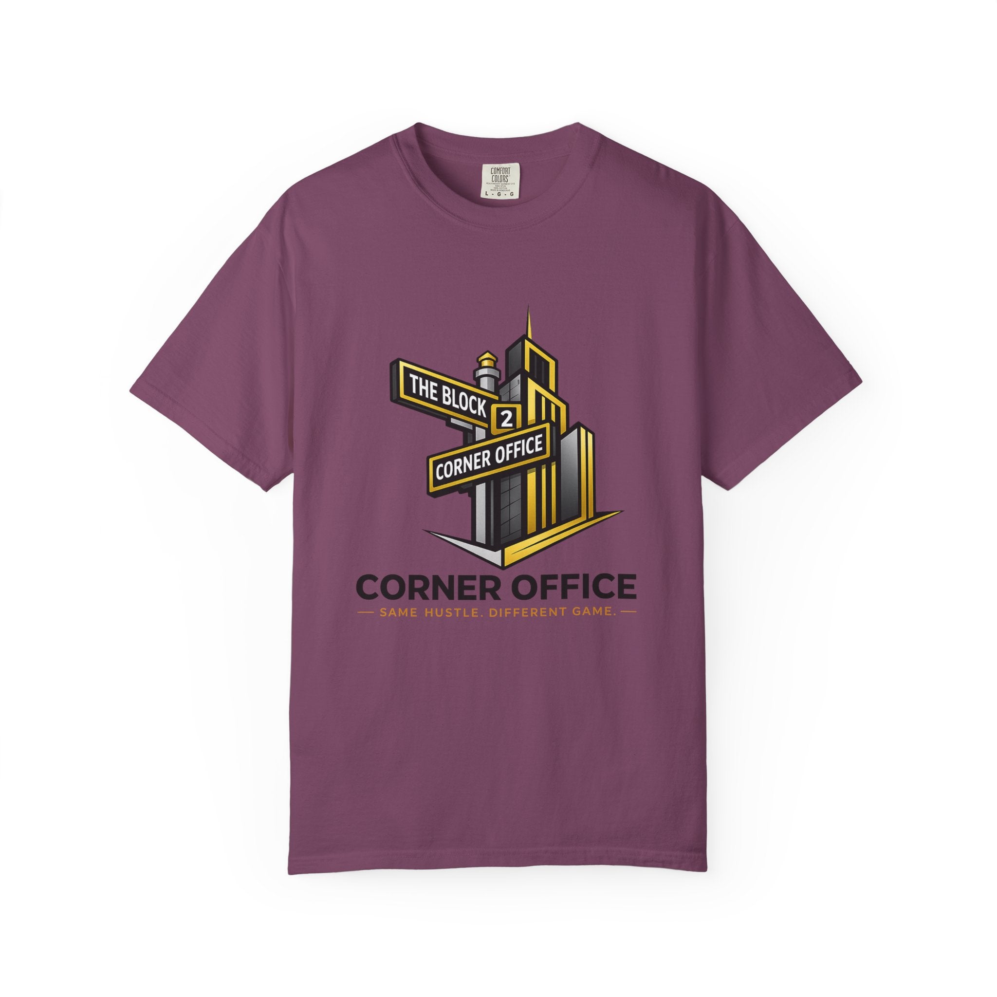 Corner Office T-Shirt — 'Corner Office' Logo Tee with Golden Globe Graphic
