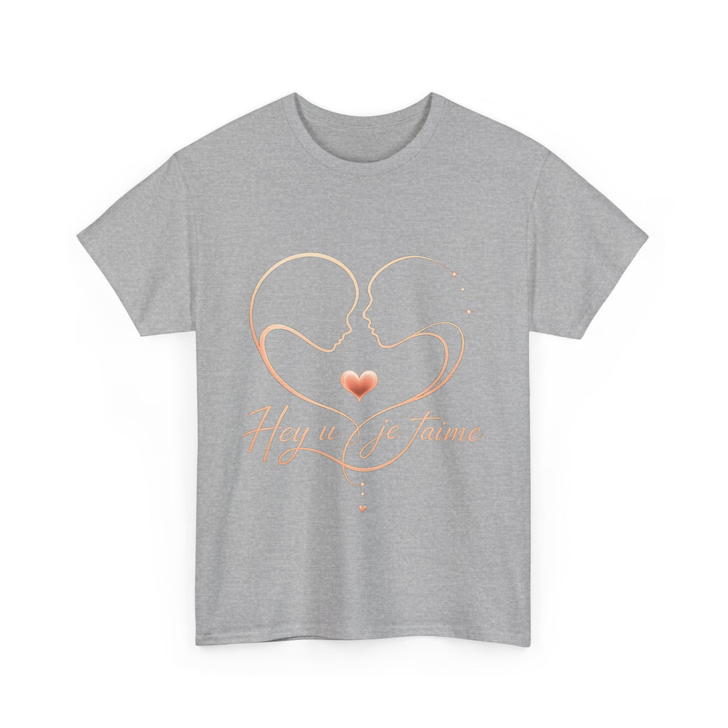 Romantic Heartline Tee — “Hey u je t'aime” French Love Graphic T-Shirt