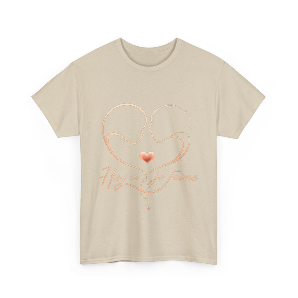 Romantic Heartline Tee — “Hey u je t'aime” French Love Graphic T-Shirt