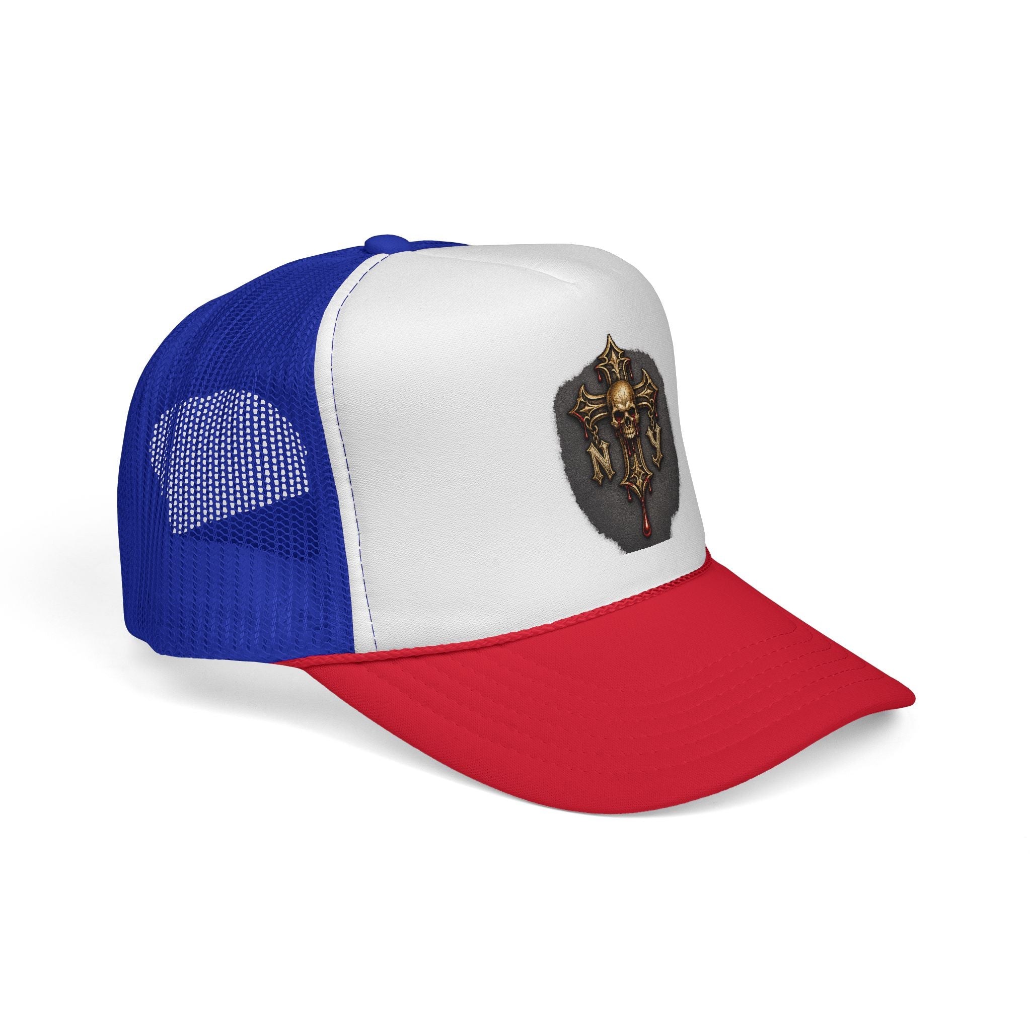 Skull Cross Crest Trucker Hat — Gothic Skull & Cross Emblem Cap