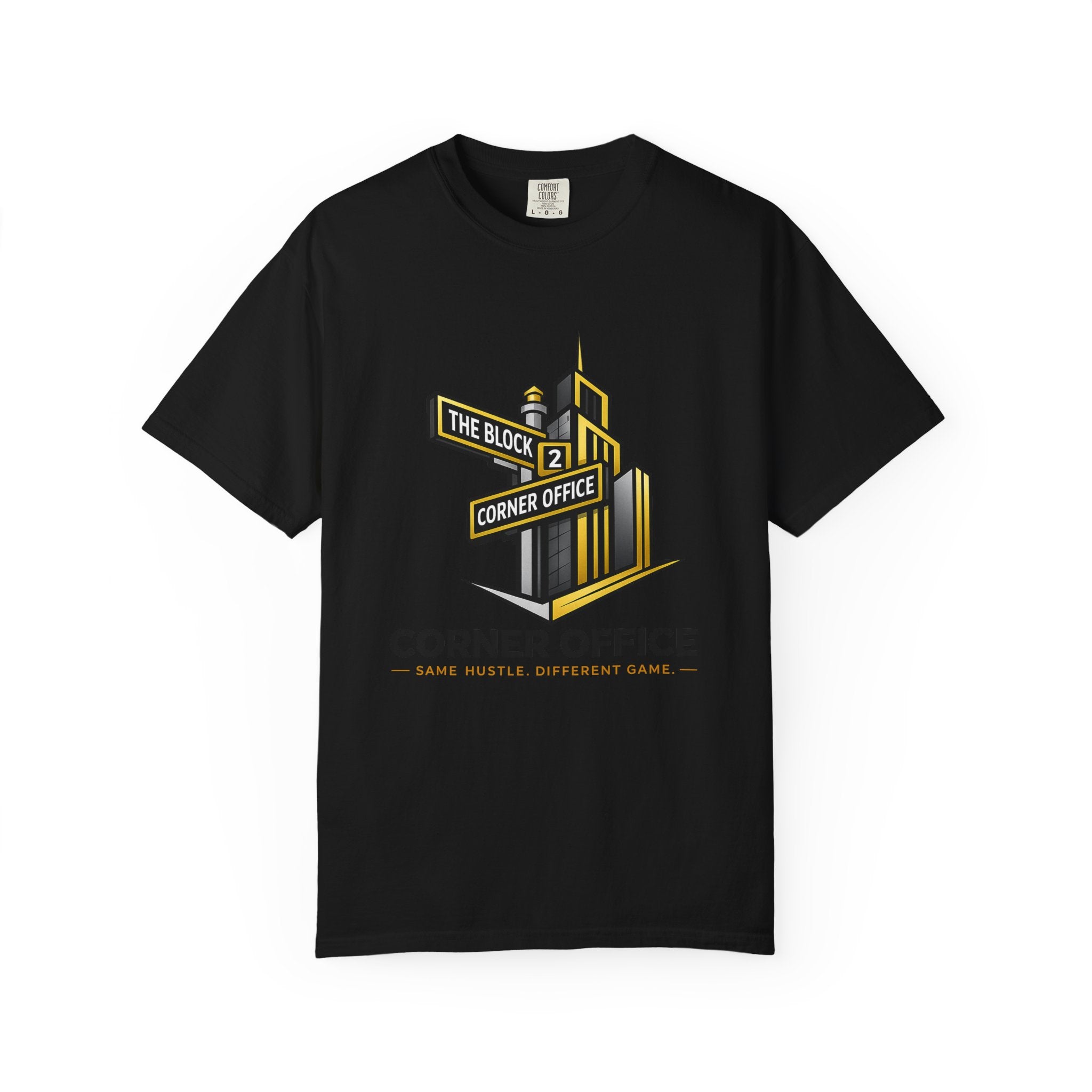 Corner Office T-Shirt — 'Corner Office' Logo Tee with Golden Globe Graphic
