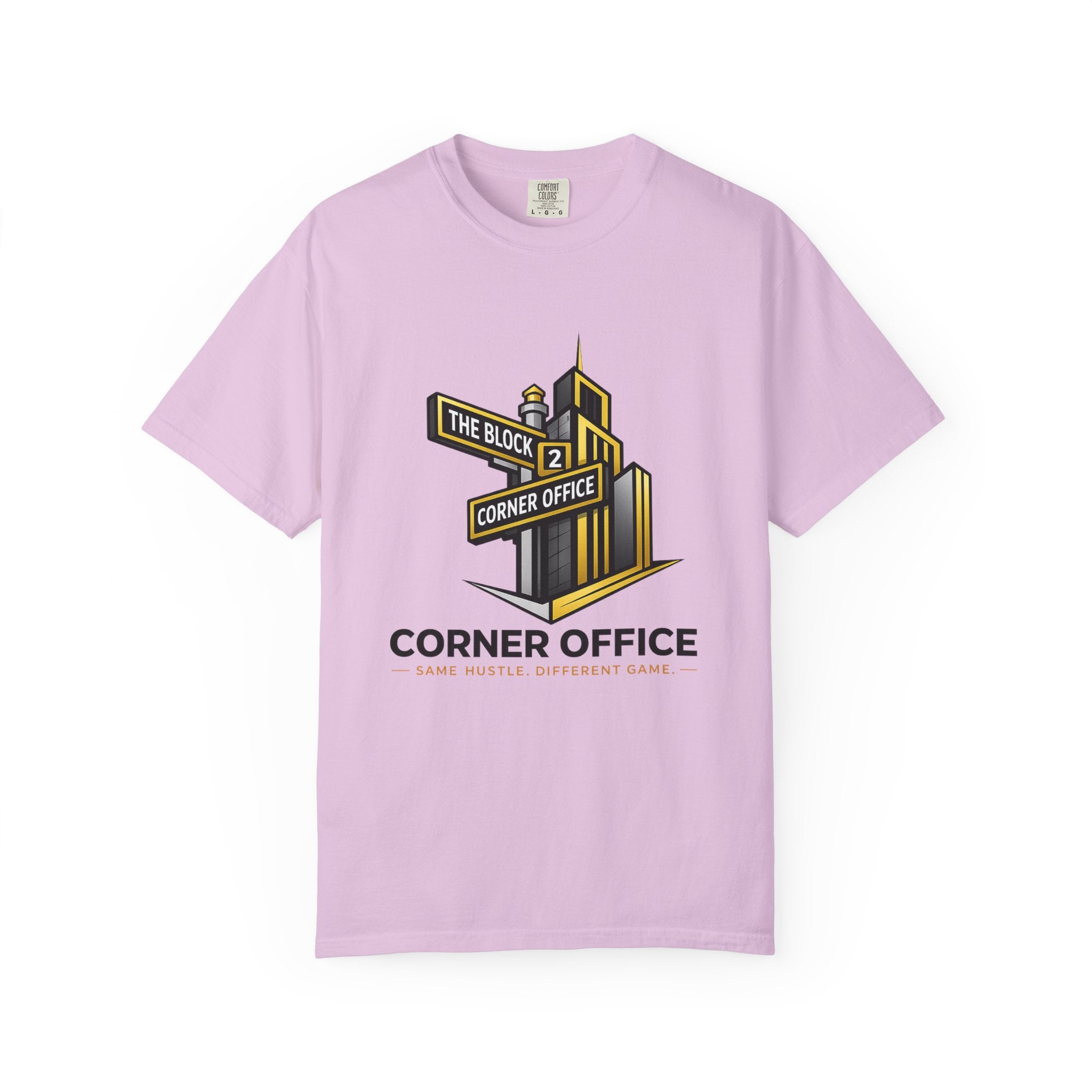 Corner Office T-Shirt — 'Corner Office' Logo Tee with Golden Globe Graphic